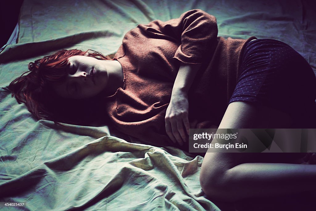 A girl lying on the bed