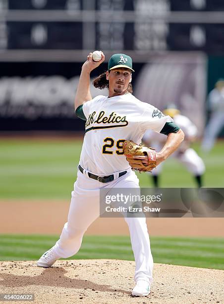 Jeff Samardzija of the Oakland Athletics pitches against the New York Mets at O.co Coliseum on August 20, 2014 in Oakland, California.