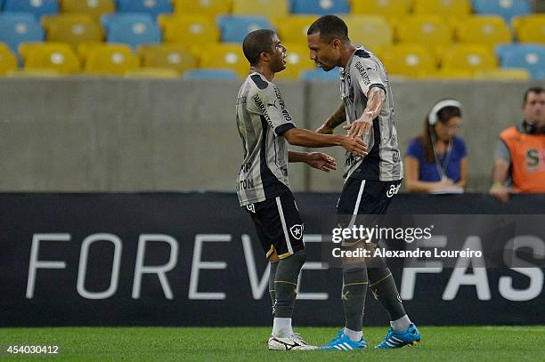 Ramirez and Junior Cesar of Botafogo celebrates a scored goal by Ramirez during the match between Botafogo and Chapecoense as part of Brasileirao...