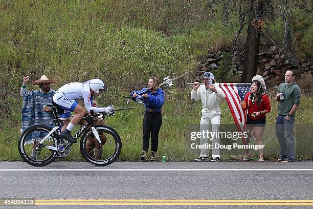 Fans support Ben Day of Australia riding for UnitedHealthcare Pro Cycling as he races in the individual time trial during stage six of the 2014 USA...