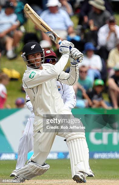Aaron Redmond of New Zealand bats during day five of the first test match between New Zealand and the West Indies at University Oval on December 7,...