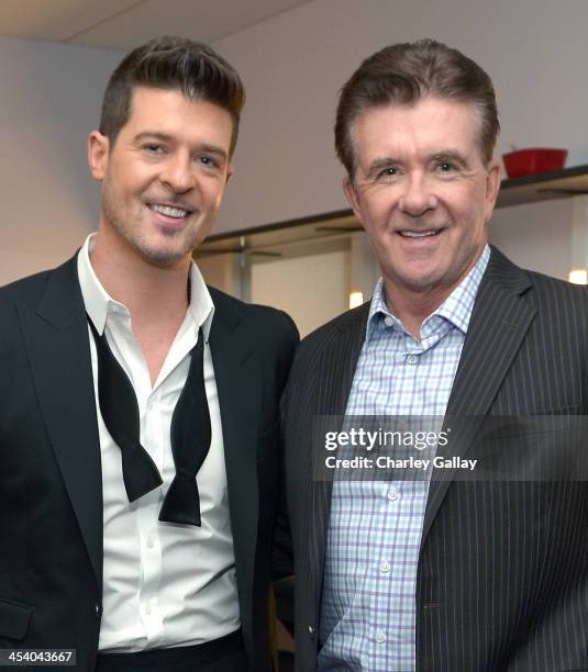 Recording artist Robin Thicke and actor Alan Thicke attend The GRAMMY Nominations Concert Live!! Countdown to Music's Biggest Night at Nokia Theatre...