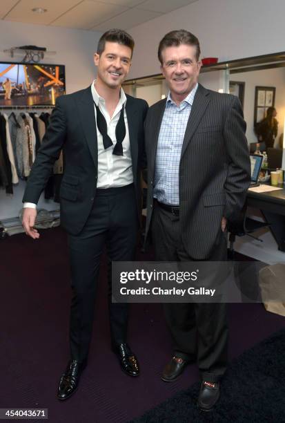 Recording artist Robin Thicke and actor Alan Thicke attend The GRAMMY Nominations Concert Live!! Countdown to Music's Biggest Night at Nokia Theatre...