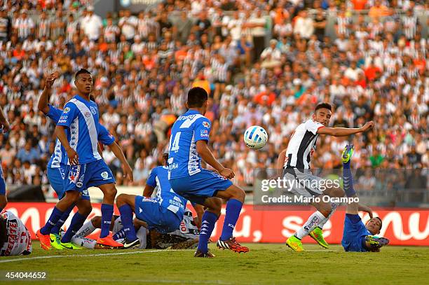 Jesus Zavala of Monterrey in action during a match between Monterrey and Puebla as part of 6th round Apertura 2014 Liga MX at Tecnologico Stadium on...