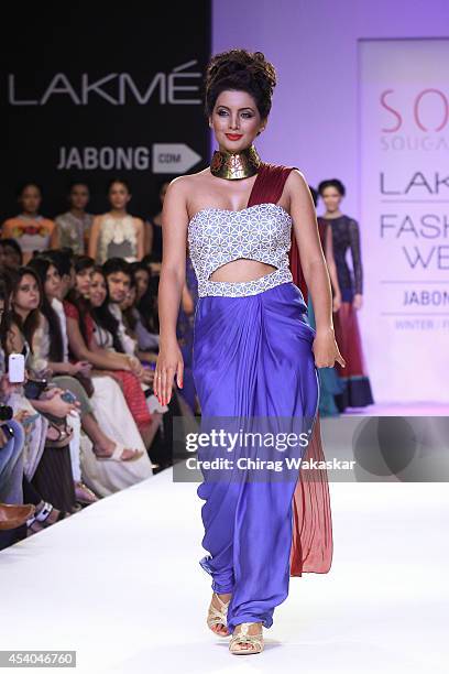 Geeta Basra showcases designs by Soup by Sougat Paul during day 4 of Lakme Fashion Week Winter/Festive 2014 at The Palladium Hotel on August 23, 2014...