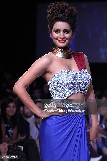 Geeta Basra showcases designs by Soup by Sougat Paul during day 4 of Lakme Fashion Week Winter/Festive 2014 at The Palladium Hotel on August 23, 2014...