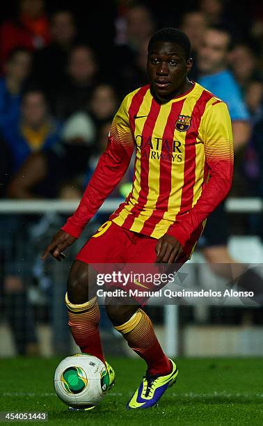 Dongou of Barcelona runs with the ball during the Copa del Rey, Round of 32 match between FC Cartagena and FC Barcelona at Estadio Cartagonova on...