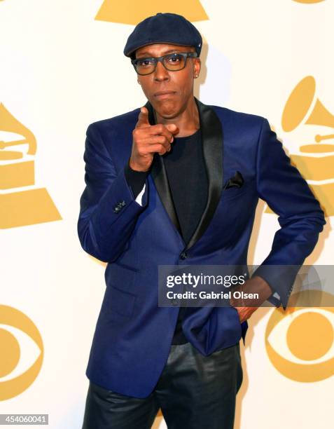 Host Arsenio Hall poses in the press room during The GRAMMY Nominations Concert Live!! Countdown To Music's Biggest Night at Nokia Theatre L.A. Live...