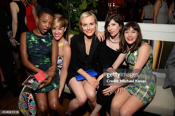 Actresses Samira Wiley, guest, Taylor Schilling, Carrie Brownstein, and Yael Stone attend Variety and Women in Film Emmy Nominee Celebration powered...