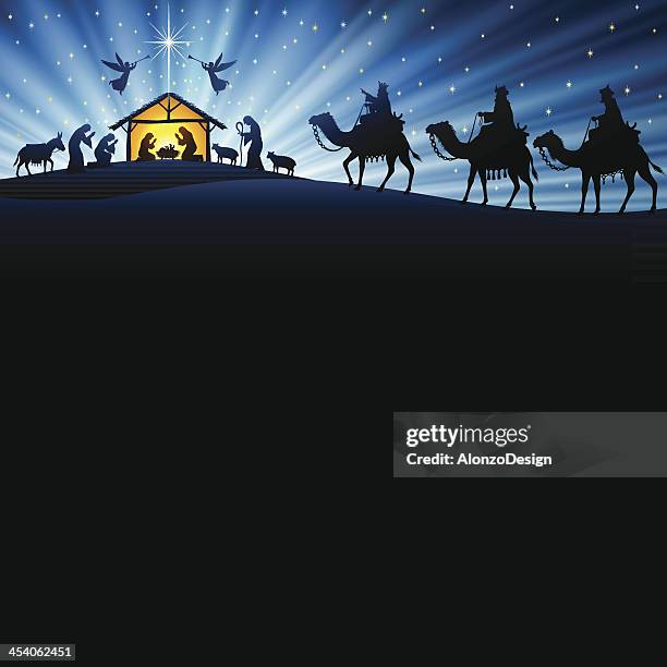 christmas nativity scene - 3 wise men stock illustrations