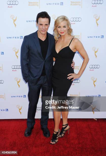 Actors Christian LeBlanc and Jessica Collins arrive at the Television Academy's 66th Emmy Awards Performance Nominee Reception at the Pacific Design...