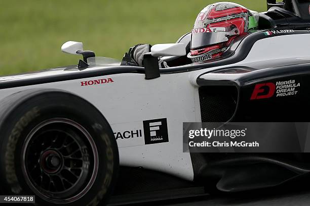 Vittantonio Liuzzi of Italy drives the HP Real Racing SF14 during the Super Formula Round 4 - Final Race at Twin Ring Motegi on August 24, 2014 in...