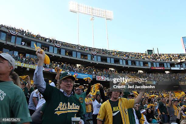 Fans of the Oakland Athletics look on during Game Five of the American League Division Series against the Detroit Tigers on Thursday, October 10,...