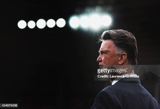 Manager Louis van Gaal of Manchester United looks on prior to the Barclays Premier League match between Sunderland and Manchester United at Stadium...