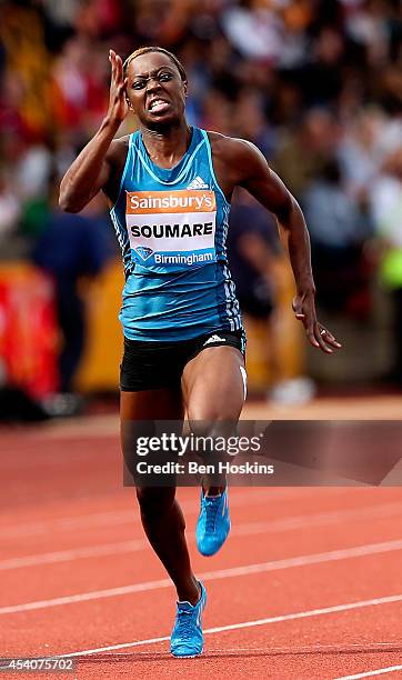 Myriam Soumare of France in action in the Women's 100m final during the Diamond League at Alexander Stadium on August 24, 2014 in Birmingham, England.