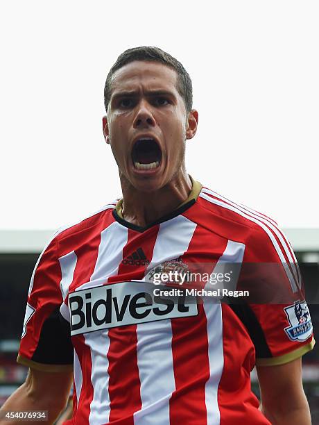 Jack Rodwell of Sunderland celebrates scoring his goal during the Barclays Premier League match between Sunderland and Manchester United at Stadium...