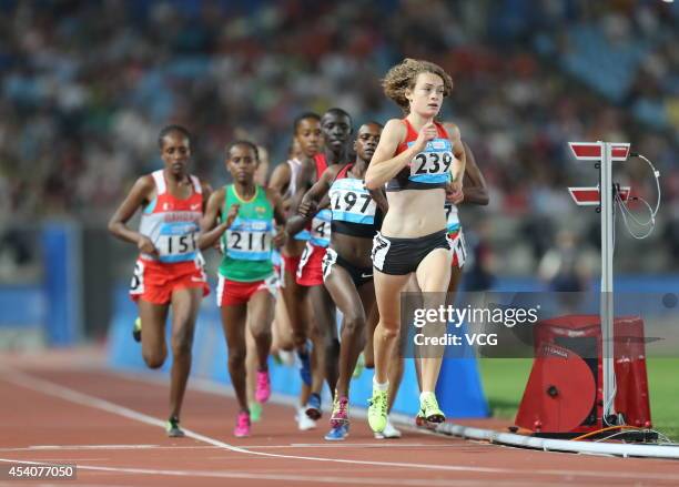 Alina Reh of Germany competes in the Women's 3000m Final on day eight of the Nanjing 2014 Summer Youth Olympic Games at Nanjing OSC Stadium on August...