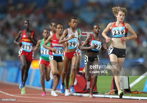 Alina Reh of Germany competes in the Women's 3000m Final on day eight of the Nanjing 2014 Summer Youth Olympic Games at Nanjing OSC Stadium on August...
