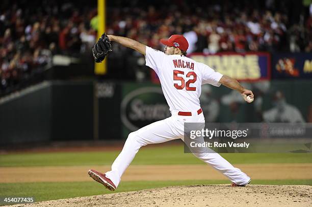 Michael Wacha of the St. Louis Cardinals pitches during Game Six of the National League Championship Series against Los Angeles Dodgers on Friday,...