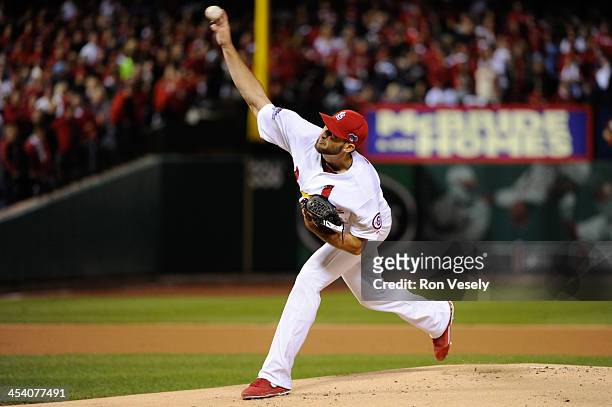 Michael Wacha of the St. Louis Cardinals pitches during Game Six of the National League Championship Series against the Los Angeles Dodgers on...