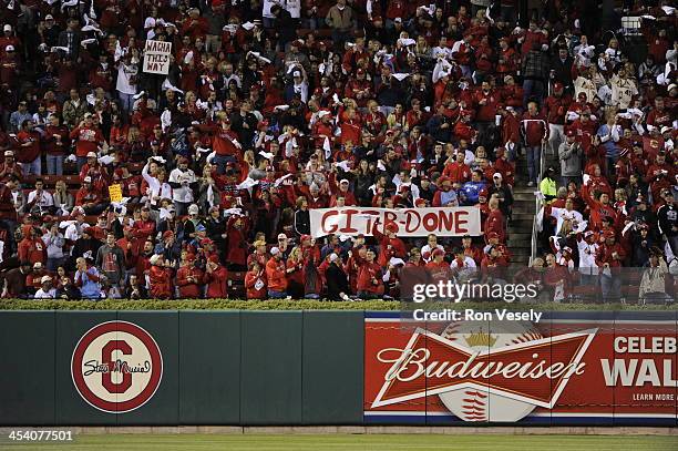 Fans of the St. Louis Cardinals cheer prior to Game Six of the National League Championship Series between the St. Louis Cardinals and Los Angeles...