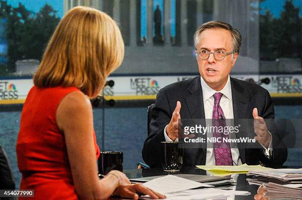 Pictured: Guest moderator Chris Jansing, left, and Michael Gerson, Op-Ed Columnist, Washington Post, right, appear on "Meet the Press" in Washington,...