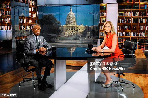 Pictured: Rev. Al Sharpton, Host, MSNBCs Politics Nation, left, and guest moderator Chris Jansing, right, appear on "Meet the Press" in Washington,...