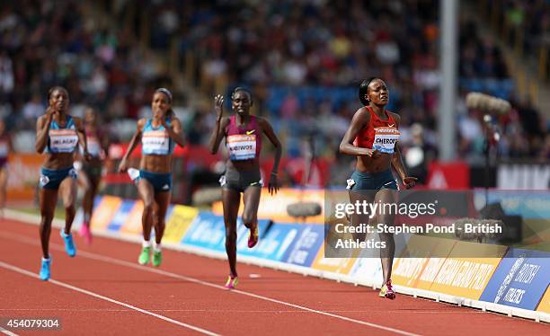 Mercy Cherono of Kenya wins the Women's 2 Mile event during the Sainsbury's Birmingham Grand Prix Diamond League event at Alexander Stadium on August...