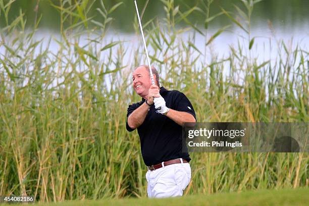John Harrison of England in action during the final round of the English Senior Open played at Rockliffe Hall on August 24, 2014 in Durham, United...