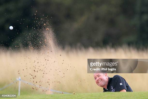 John Harrison of England in action during the final round of the English Senior Open played at Rockliffe Hall on August 24, 2014 in Durham, United...
