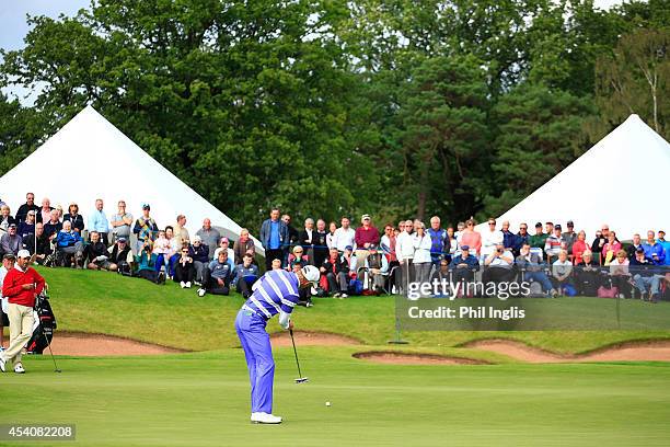 Steen Tinning of Denmark in action during the final round of the English Senior Open played at Rockliffe Hall on August 24, 2014 in Durham, United...