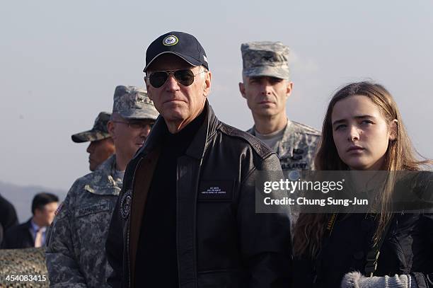 Vice President Joe Biden and his granddaughter Finnegan Biden a visit to observation post Ouellette at the Demilitarized Zone on December 7, 2013 in...