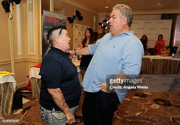 Actress Lea DeLaria and Jim O'Heir attend the HBO Luxury Lounge featuring PANDORA at Four Seasons Hotel Los Angeles at Beverly Hills on August 24,...