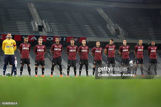 Players of Atletico-PR during the match between Atletico-PR and Bahia for the Brazilian Series A 2014 at Arena da Baixada on August 24, 2014 in...