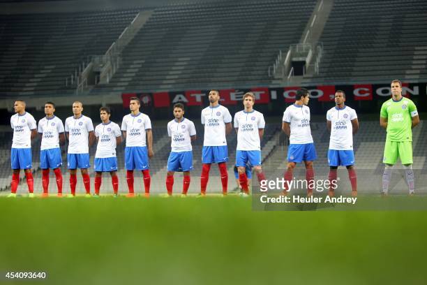 Players of Bahia during the match between Atletico-PR and Bahia for the Brazilian Series A 2014 at Arena da Baixada on August 24, 2014 in Curitiba,...