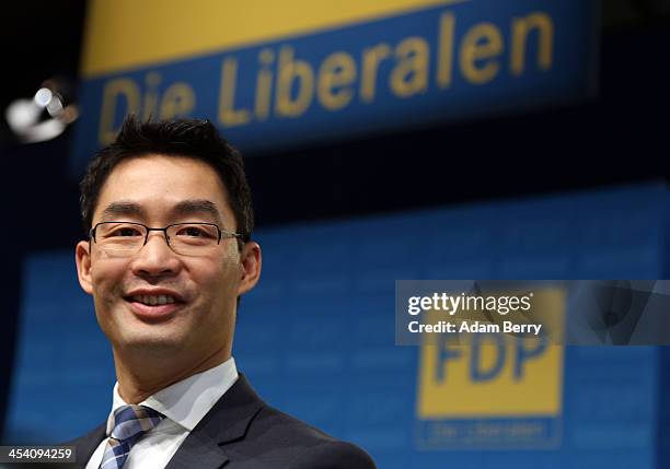 Philipp Roesler, head of the German Free Democratic Party , attends an FDP federal congress on December 7, 2013 in Berlin, Germany. The pro-business...