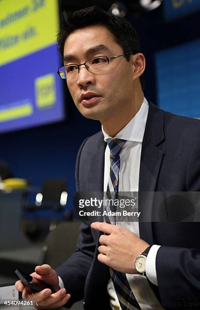 Philipp Roesler, head of the German Free Democratic Party , attends an FDP federal congress on December 7, 2013 in Berlin, Germany. The pro-business...