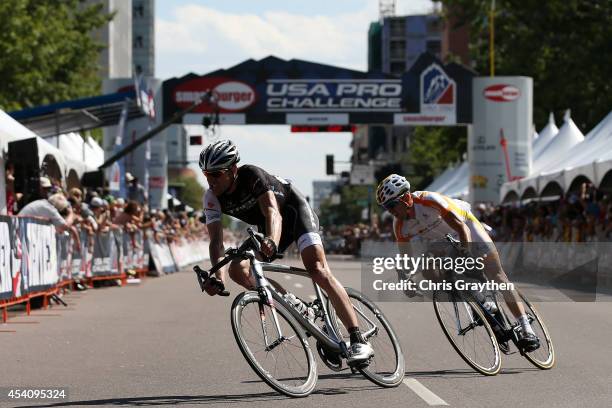Jens Voigt of Germany riding for Trek Factory Racing rides with Javier Megias Leal of Spain riding for Team Novo Nordisk ride in a breakaway during...