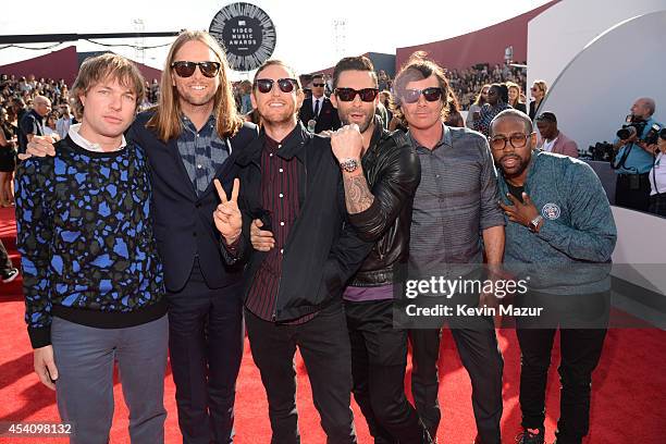 Maroon 5 attends the 2014 MTV Video Music Awards at The Forum on August 24, 2014 in Inglewood, California.