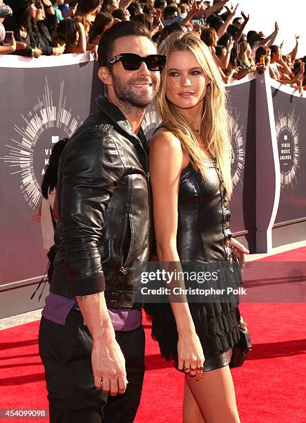 Singer Adam Levine of Maroon 5 and model Behati Prinsloo attend the 2014 MTV Video Music Awards at The Forum on August 24, 2014 in Inglewood,...