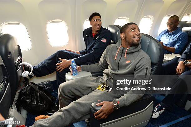 Anthony Davis and Kyrie Irving of the USA Basketball Men's National Team travel to Gran Canaria, Spain on August 24, 2014 from New York, New York....