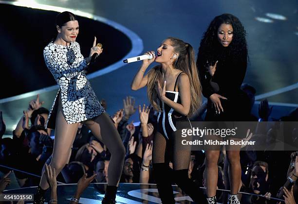 Recording artists Jessie J, Ariana Grande, and Nicki Minaj perform onstage during the 2014 MTV Video Music Awards at The Forum on August 24, 2014 in...