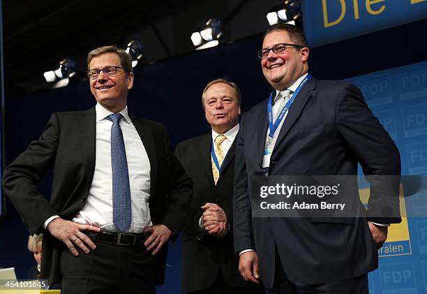 German Foreign Minister Guido Westerwelle, German Development Minister Dirk Niebel, and Patrick Doering, general secretary of the German Free...