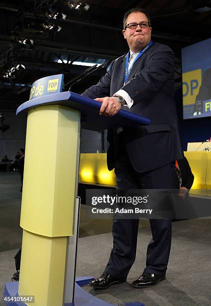 Patrick Doering, general secretary of the German Free Democratic Party , speaks at a party congress of the German Free Democratic Party on December...