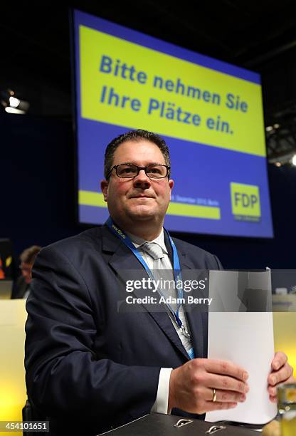 Patrick Doering, general secretary of the German Free Democratic Party , attends an FDP party congress on December 7, 2013 in Berlin, Germany. The...