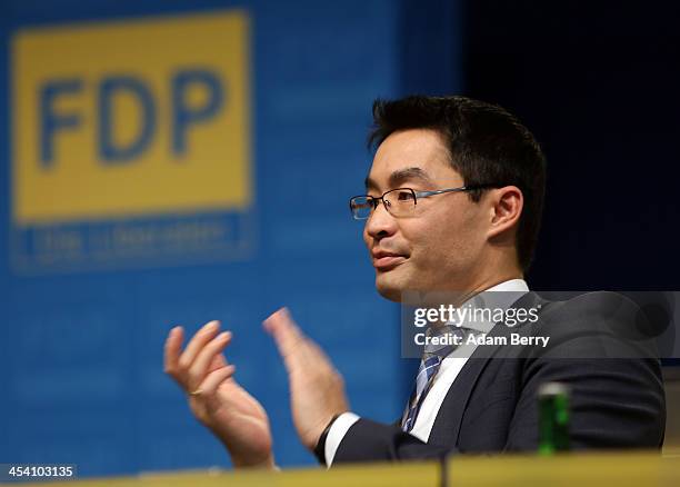 Philipp Roesler, head of the German Free Democratic Party , attends an FDP federal congress on December 7, 2013 in Berlin, Germany. The pro-business...