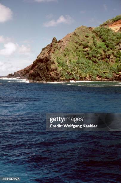 Pitcairn Island,coastline Near Bounty Bay, View From Sea.