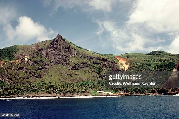 Pitcairn Island,coastline View From Sea, Bounty Bay.