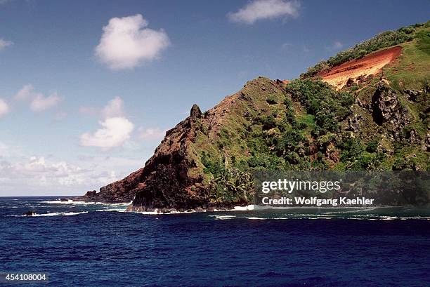 Pitcairn Island,coastline Near Bounty Bay, View From Sea.