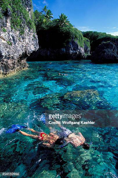 Niue Island, Limu, Limestone Rock, People Snorkeling.